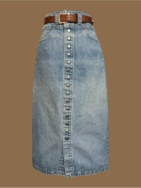 Vintage GAP Denim High Rise Snap Front Midi Skirt 100% Cotton
